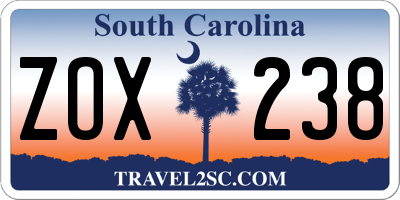 SC license plate ZOX238