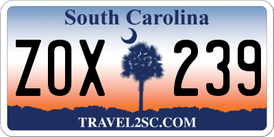 SC license plate ZOX239