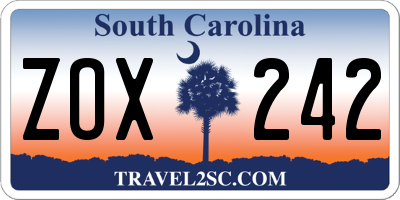 SC license plate ZOX242