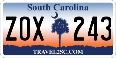SC license plate ZOX243