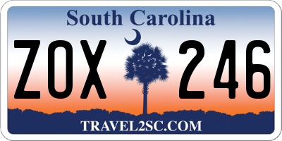 SC license plate ZOX246