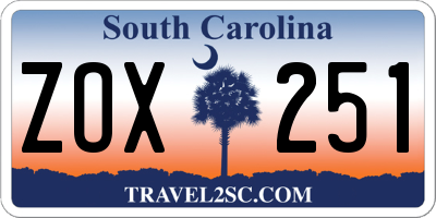 SC license plate ZOX251