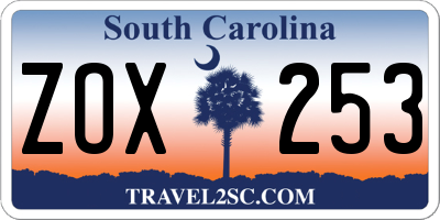 SC license plate ZOX253