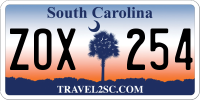 SC license plate ZOX254