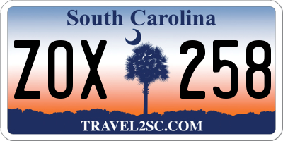 SC license plate ZOX258