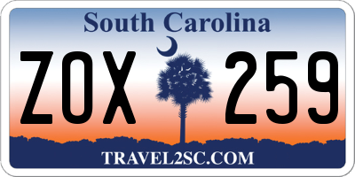 SC license plate ZOX259