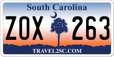 SC license plate ZOX263