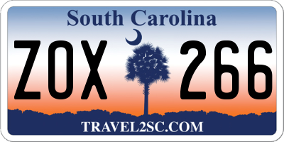 SC license plate ZOX266