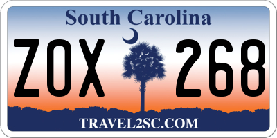 SC license plate ZOX268