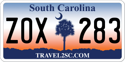 SC license plate ZOX283