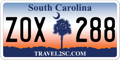 SC license plate ZOX288