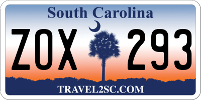 SC license plate ZOX293