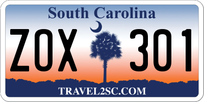 SC license plate ZOX301