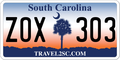 SC license plate ZOX303