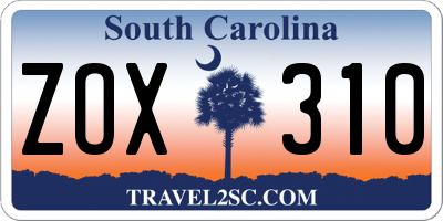 SC license plate ZOX310