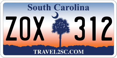 SC license plate ZOX312