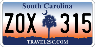 SC license plate ZOX315