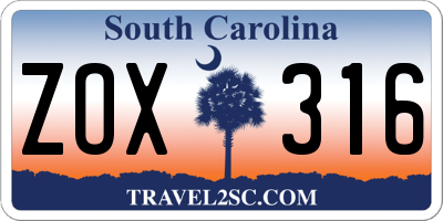 SC license plate ZOX316