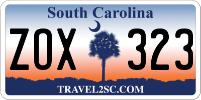 SC license plate ZOX323