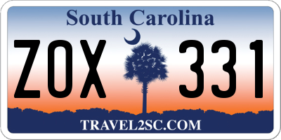 SC license plate ZOX331