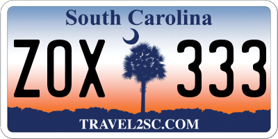SC license plate ZOX333
