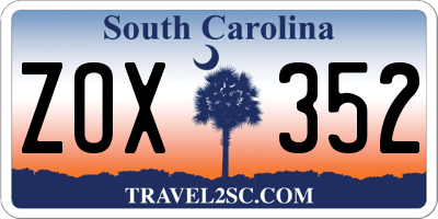 SC license plate ZOX352