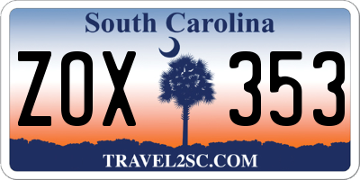 SC license plate ZOX353