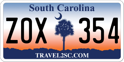 SC license plate ZOX354