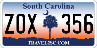 SC license plate ZOX356