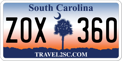 SC license plate ZOX360