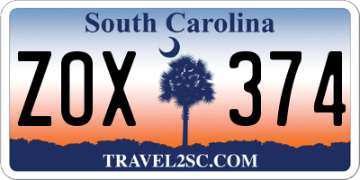 SC license plate ZOX374