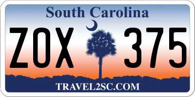 SC license plate ZOX375
