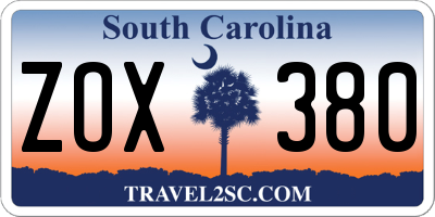SC license plate ZOX380