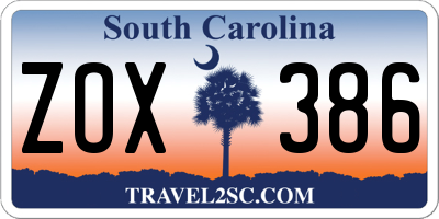 SC license plate ZOX386