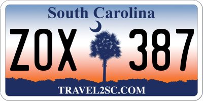 SC license plate ZOX387