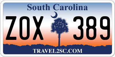 SC license plate ZOX389