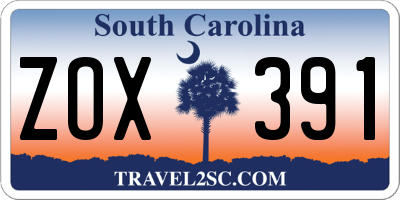 SC license plate ZOX391