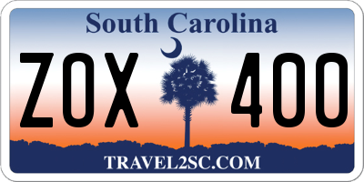 SC license plate ZOX400