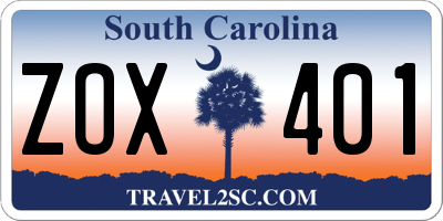 SC license plate ZOX401