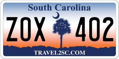 SC license plate ZOX402