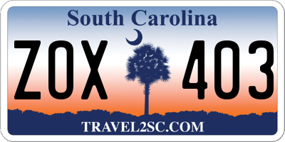 SC license plate ZOX403
