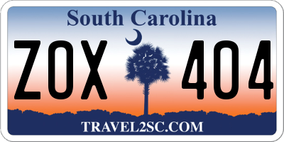 SC license plate ZOX404