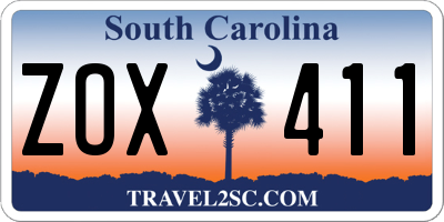 SC license plate ZOX411