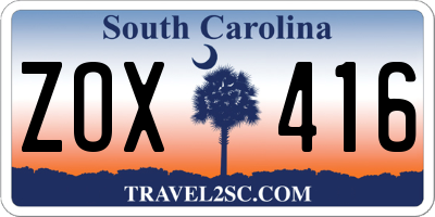 SC license plate ZOX416
