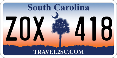 SC license plate ZOX418