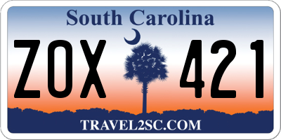 SC license plate ZOX421
