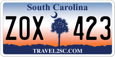 SC license plate ZOX423