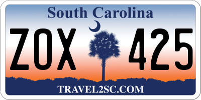 SC license plate ZOX425