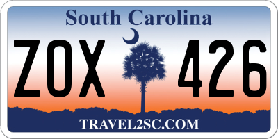 SC license plate ZOX426
