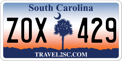 SC license plate ZOX429